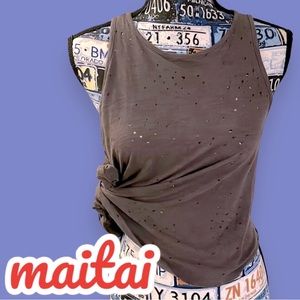 Maitai Boho Distressed Asymmetric Sleeveless Top. Size Small.